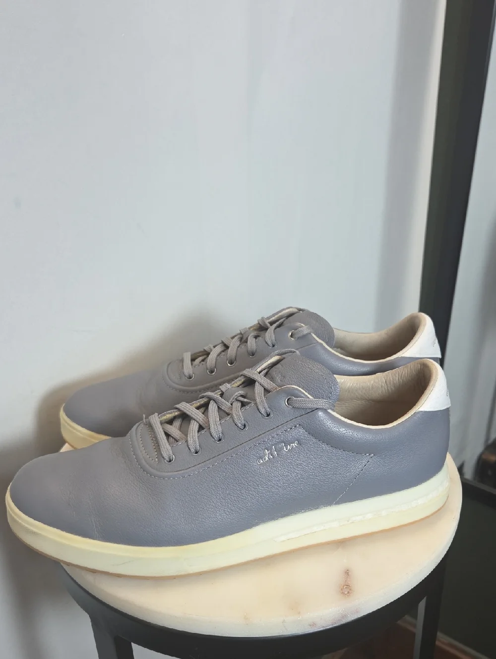 adidas Adi Pure Men's Grey Leather Golf Sneakers with Cream Sole Size 9